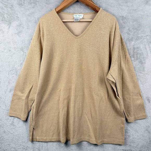 Ulla Popken Tops - Ulla Popken Gold Shimmer Tunic Shirt Womens 24/26 Plus Oversized Glitzy Glam
